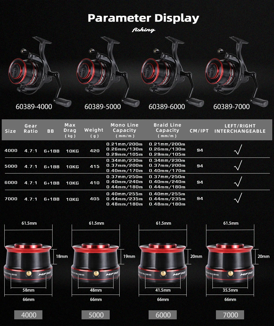 MIFINE KUDO Spinning Reel 10kg Max Drag Shallow/Deep Metal Spool 4.7:1 6+1BB Slow Pitch Reel Saltwater Wheel Fishing Accessories