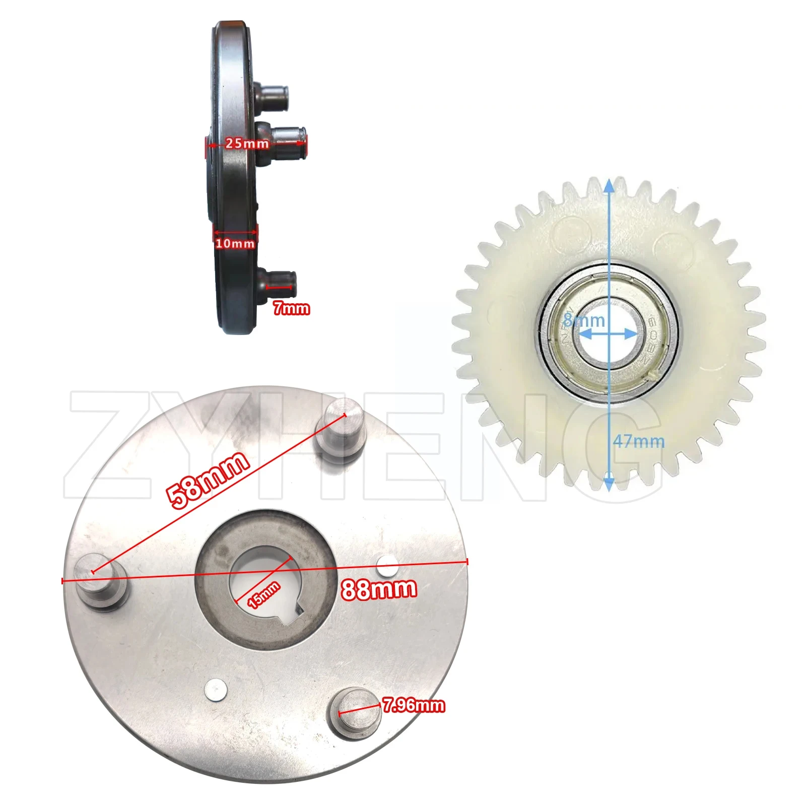 E Bike Motor Gear Clutch Kit 36T 47.3x13.5mm Planetary Gear with 88mm Clutch Set for Bafang Electric 500W Motor