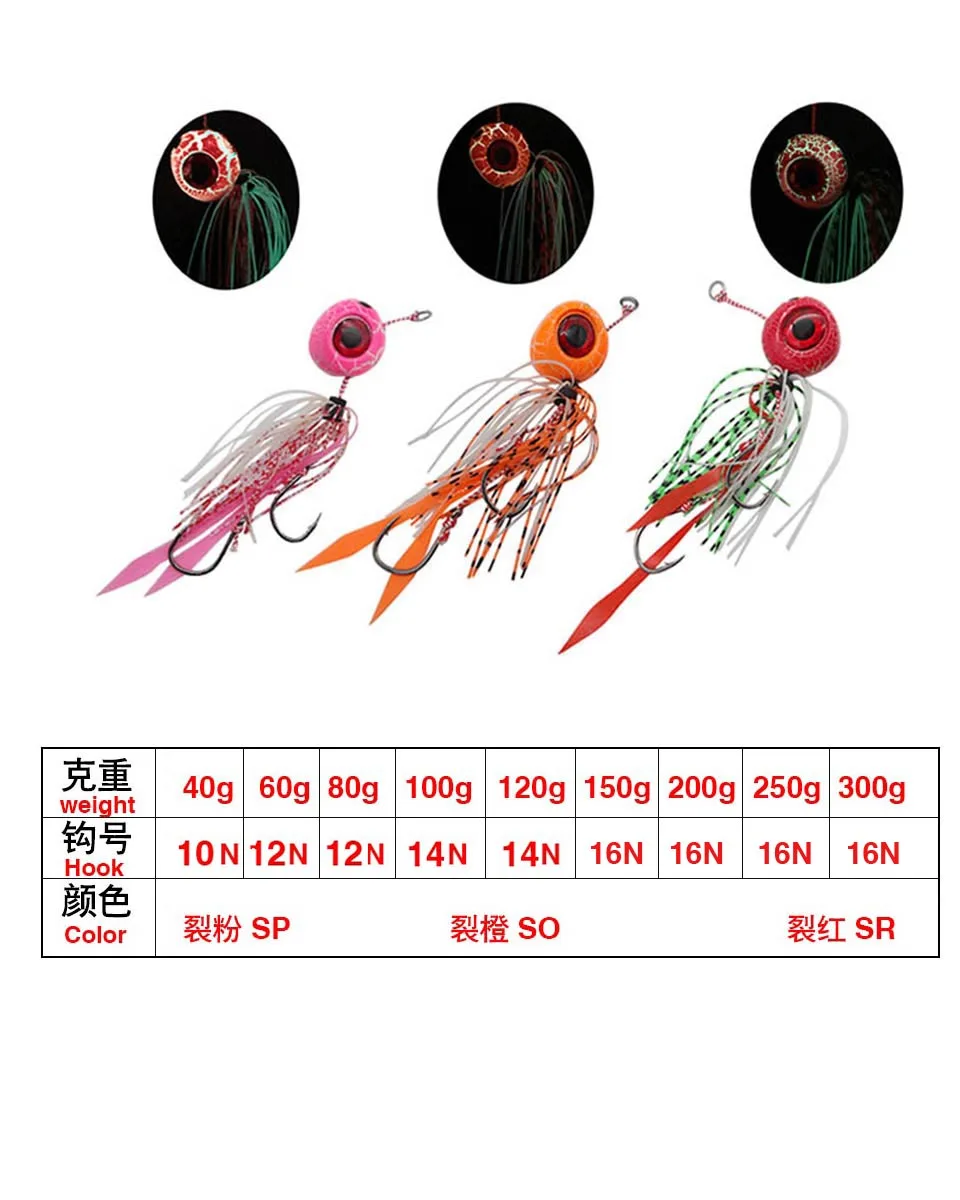 Snapper Jig Slider Bait 40g 60g 100g 150g 200g 250g Glow Jig Bait Rubber Skirt Auxiliary Double Hook Fishing Accessories