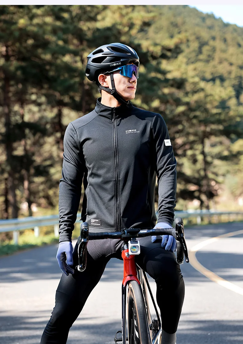 INBIKE Men's Winter Cycling Bike Jackets Windproof Softshell Thermal Bicycle Clothing for Men Warm Fleece Road Bike Windbreaker