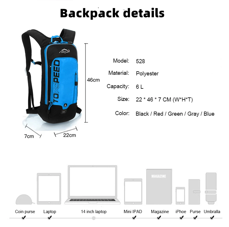 6L Cycling Reflective Bag Men's Women Riding Waterproof Breathable Bicycle Backpack Running Outdoor Bile With 2L Water Bag