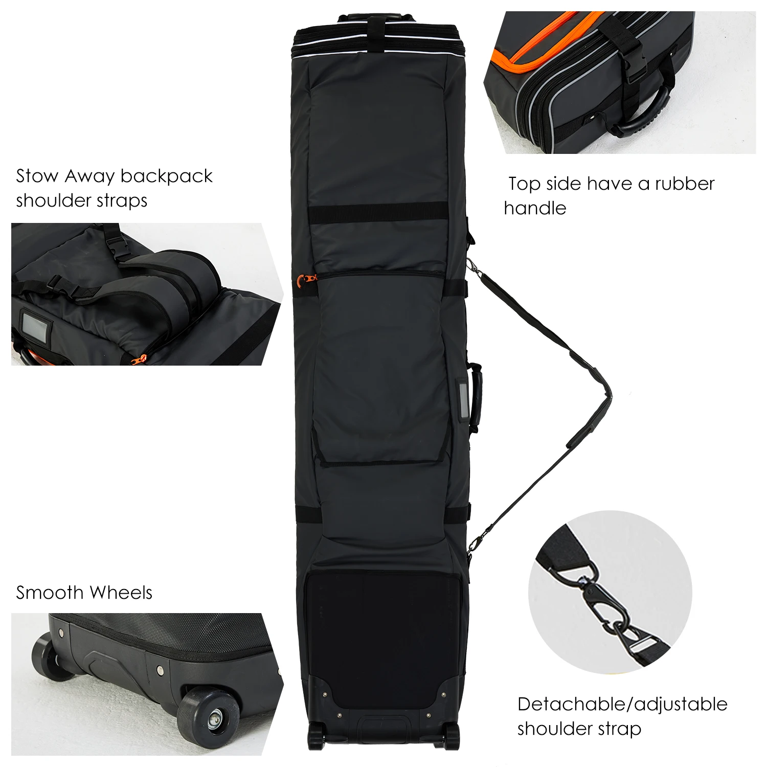 XCMAN Roller Snowboard Bag With Wheels 63-75Inch Adjustable Length Padded Bag for Air Travel Snowboard Boots