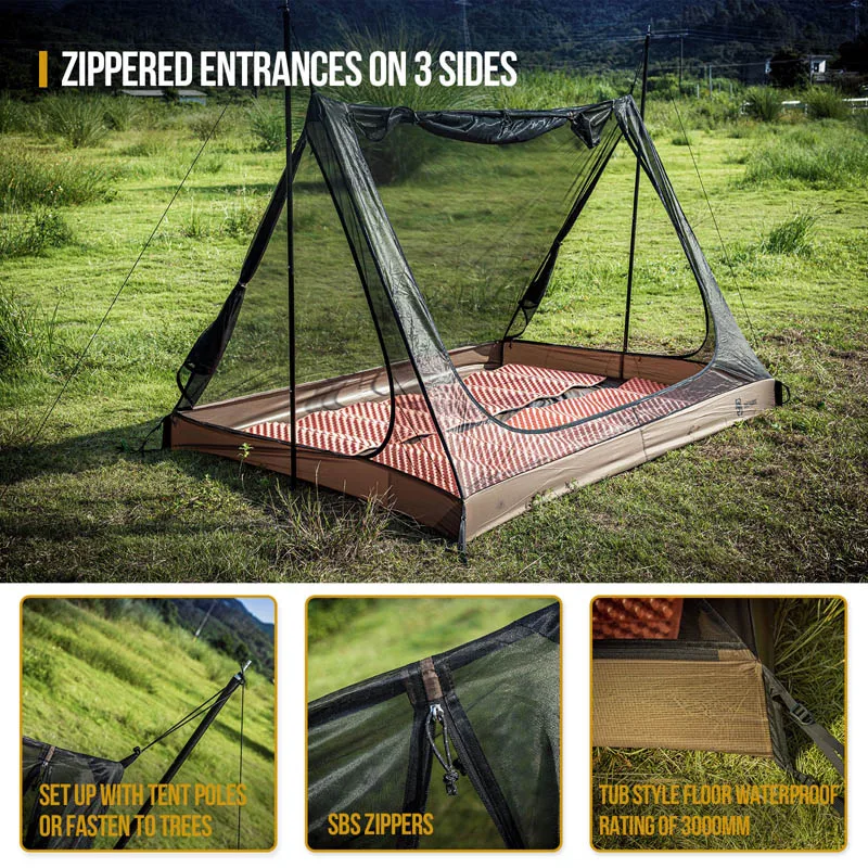 OneTigris Mesh Inner Tent 2-Person Camping Shelter with Waterproofed Tent Bathtub Floor for Tents Tarps Backpacking Hiking