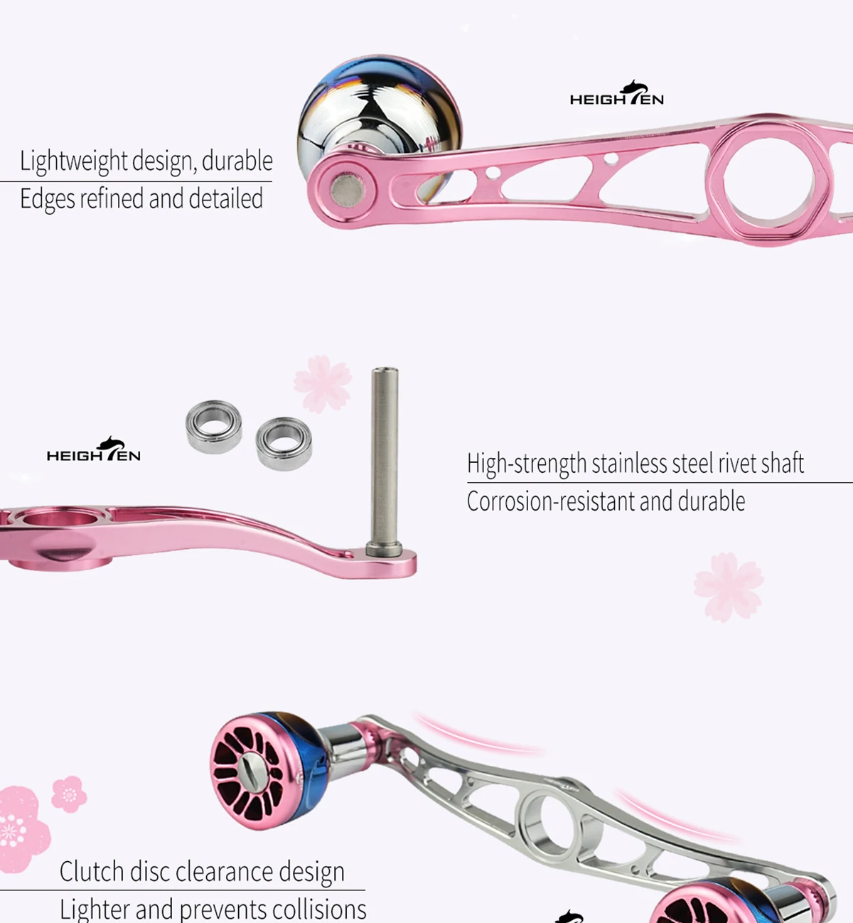 HEIGHTEN Baitcaster Dual Handle 115mm Axle Distance with 24.5mm Gradient Knob Lure Fishing Modification Accessories