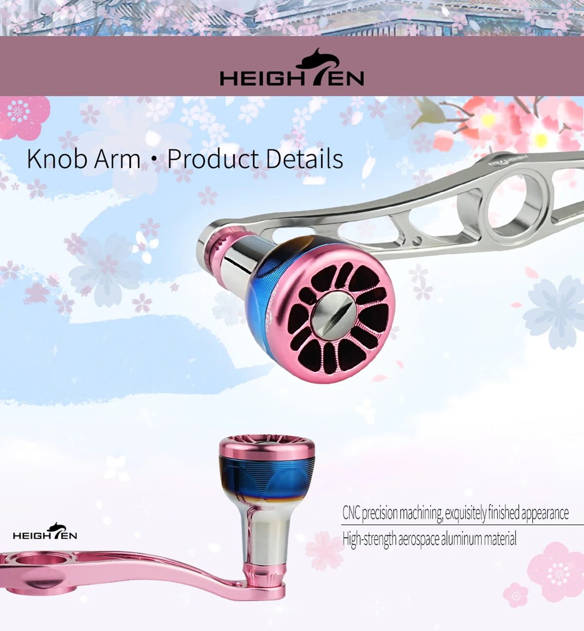 HEIGHTEN Baitcaster Dual Handle 115mm Axle Distance with 24.5mm Gradient Knob Lure Fishing Modification Accessories