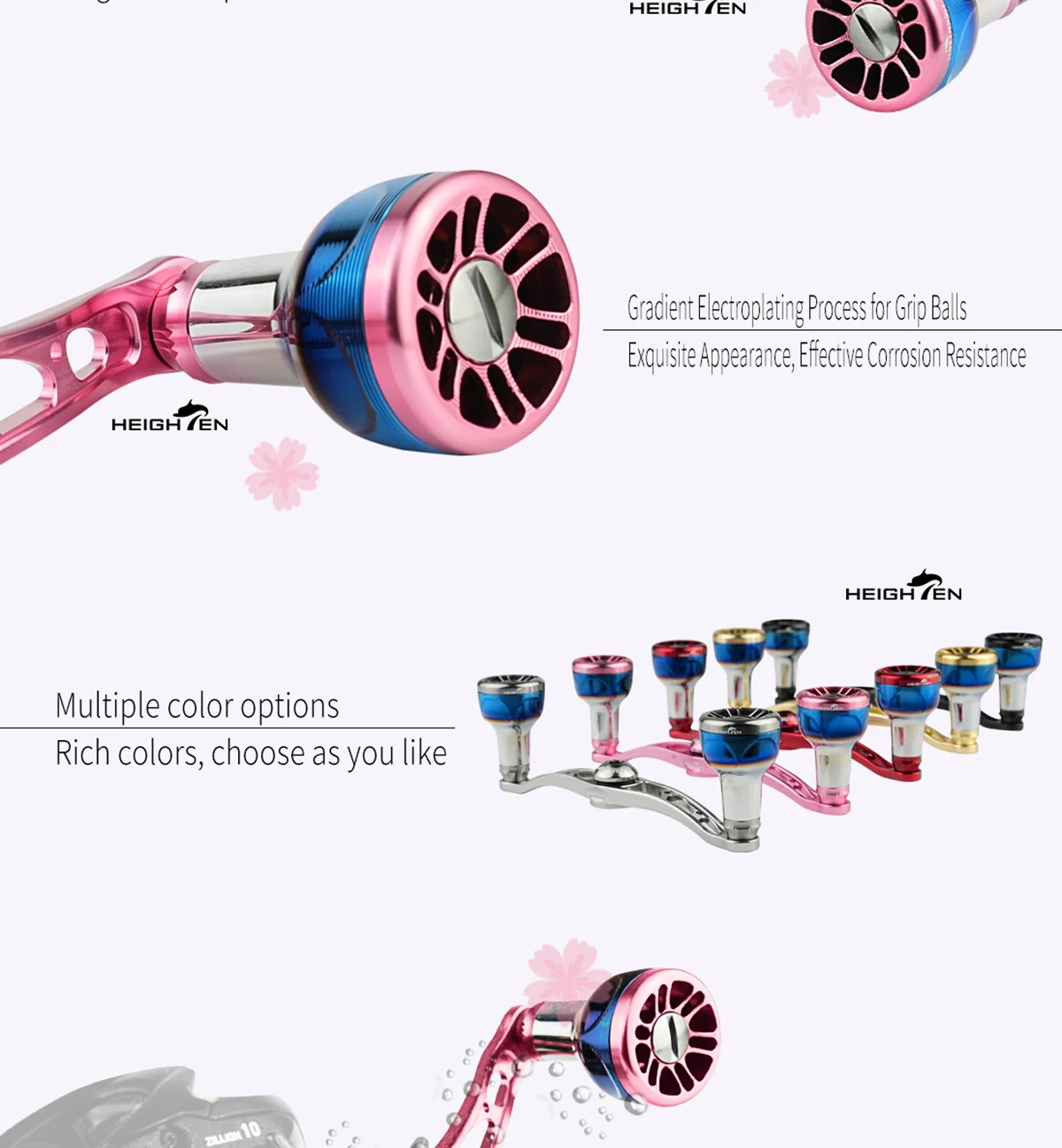 HEIGHTEN Baitcaster Dual Handle 115mm Axle Distance with 24.5mm Gradient Knob Lure Fishing Modification Accessories