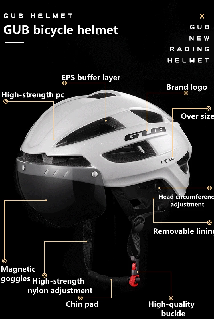 GUB Bicycle Helmet XXL 61-65 With Rechargeable LED Light Removable Len Cycling Road Ultralight Aero Safely Cap Capacete Ciclismo