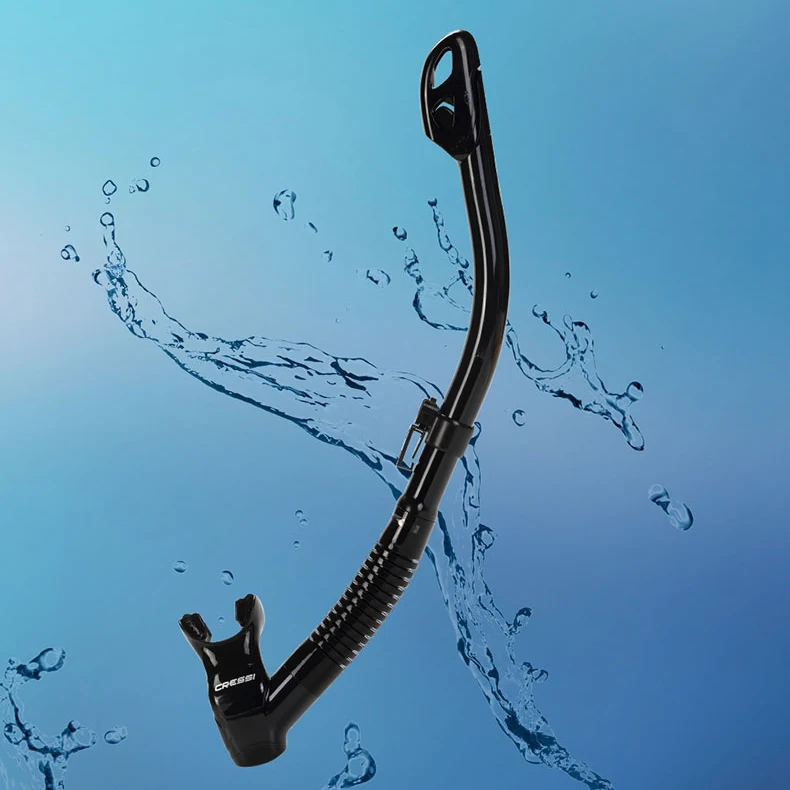 Cressi Omega Dry Snorkel Adult Diving Snorkeling Breath Tube with Splash Guard and Top Valve