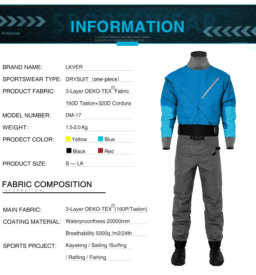 Men's Kayak Drysuit Surfing Kayaking Rafting Swiming Stand Up Paddle Dry Suit Waterproof Breathable Multiple Color