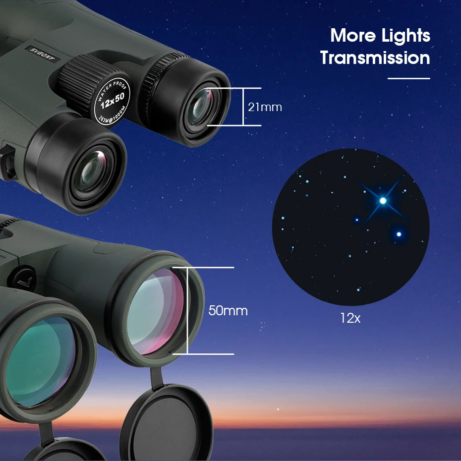 SVBONY Telescope SA203 12x50 Binoculars Professional Powerful BAK4 IPX7 Waterproof Camping Equipment for Birdwatching Stargazing