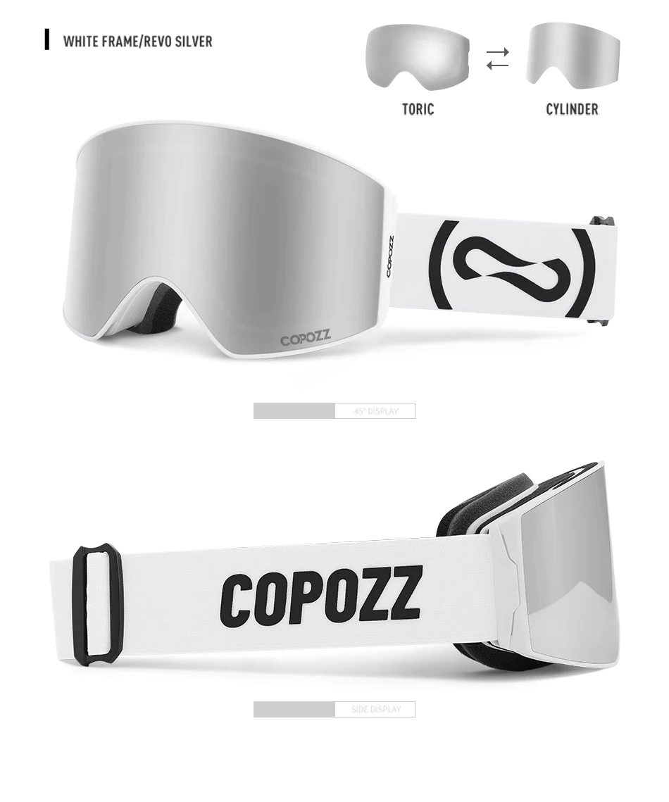 COPOZZ Magnetic Ski Goggles UV400 Protection Anti-Fog Ski Glasses Men Women Quick-Change Lens Snowboard Goggles with Two Options