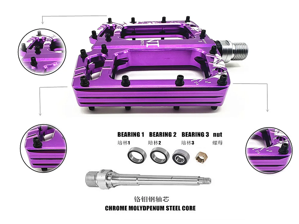 High Strength Mountain Bike Pedals CNC Aluminum Alloy Polished Hollow Thickened Flat 3 Bearing Non-slip Bicycle Pedals