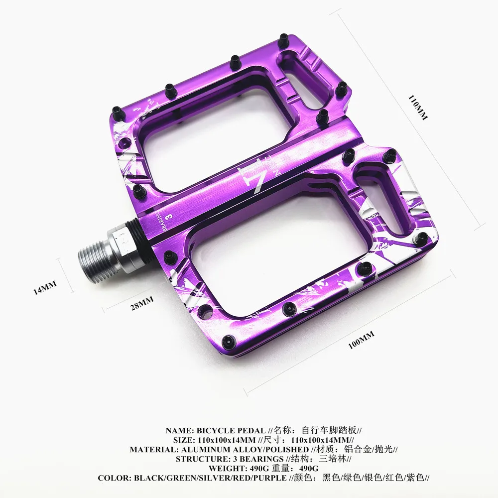 High Strength Mountain Bike Pedals CNC Aluminum Alloy Polished Hollow Thickened Flat 3 Bearing Non-slip Bicycle Pedals