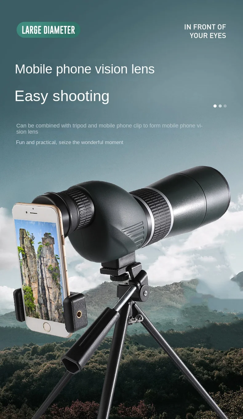20-60X60 Powerful Monocular Zoom Telescope Bak4 Prism Waterproof Anti-Fog Camping Bird Watching Landscape potting Scope for Phon