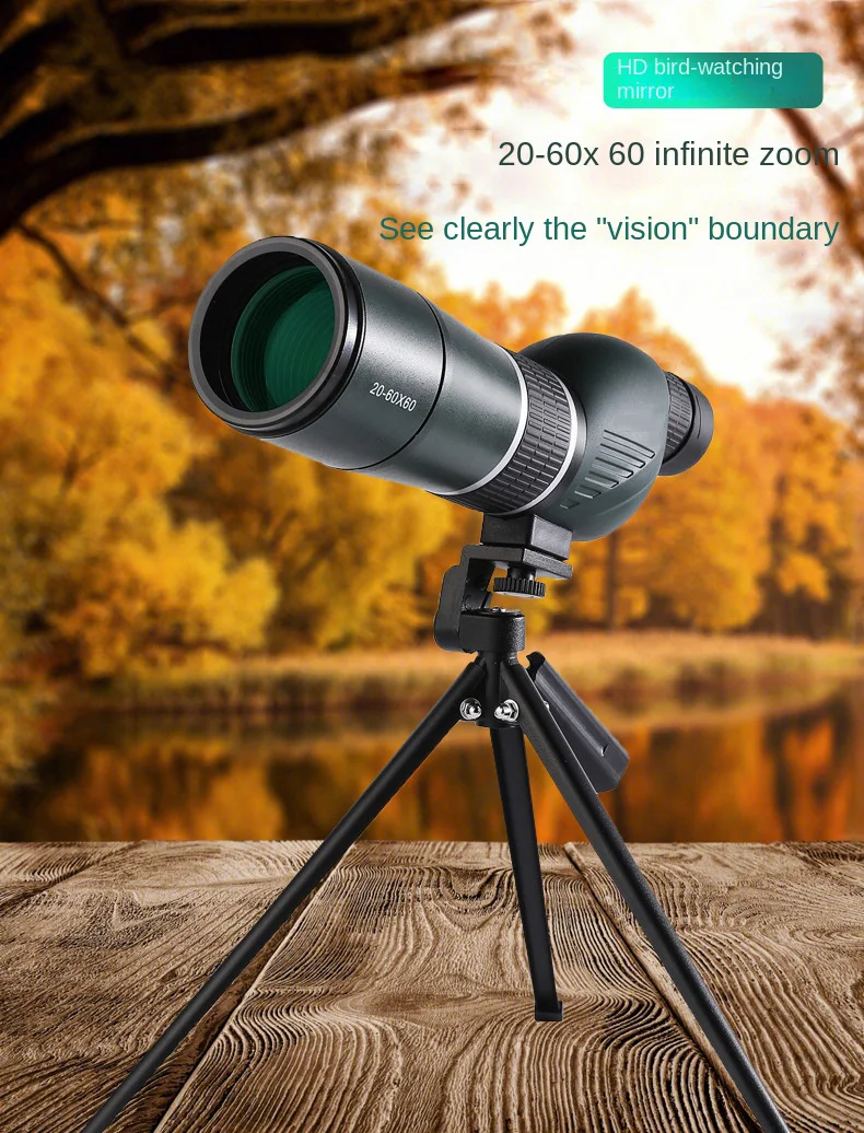 20-60X60 Powerful Monocular Zoom Telescope Bak4 Prism Waterproof Anti-Fog Camping Bird Watching Landscape potting Scope for Phon