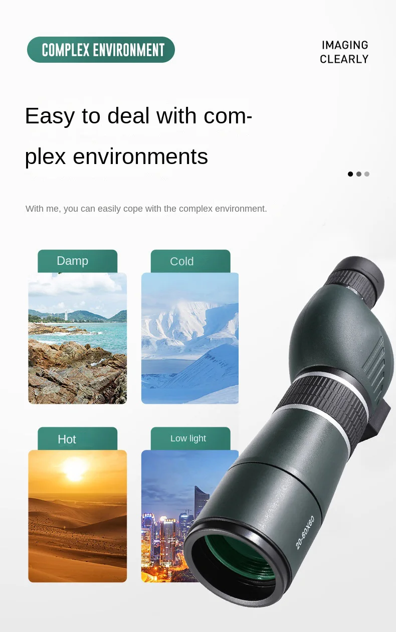 20-60X60 Powerful Monocular Zoom Telescope Bak4 Prism Waterproof Anti-Fog Camping Bird Watching Landscape potting Scope for Phon
