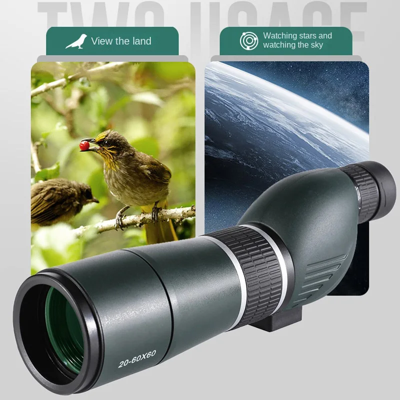 20-60X60 Powerful Monocular Zoom Telescope Bak4 Prism Waterproof Anti-Fog Camping Bird Watching Landscape potting Scope for Phon