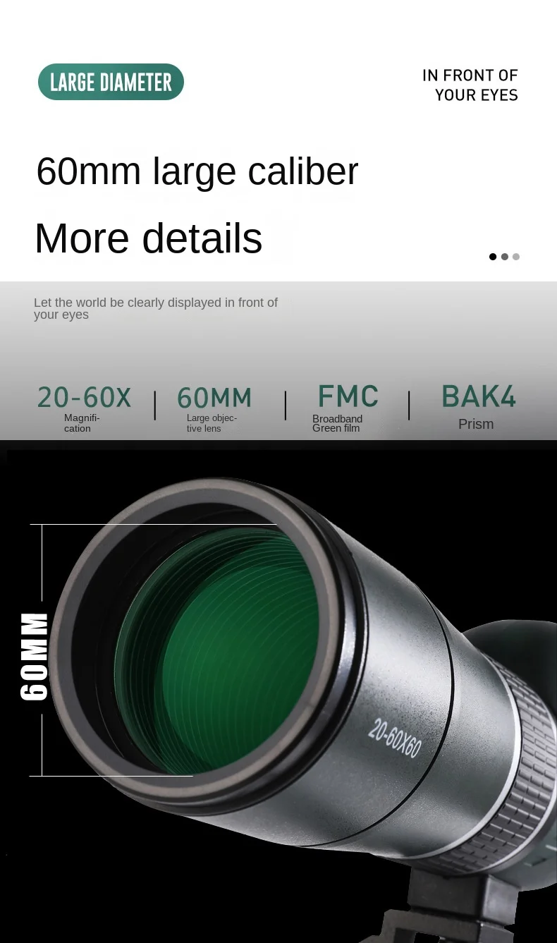 20-60X60 Powerful Monocular Zoom Telescope Bak4 Prism Waterproof Anti-Fog Camping Bird Watching Landscape potting Scope for Phon