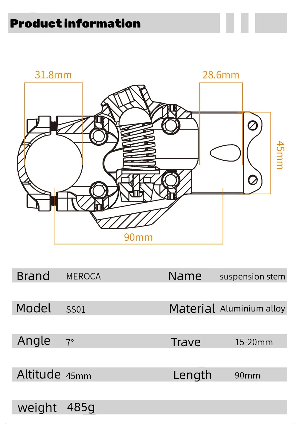 MEROCA MTB Mountain/Road Bike Suspension Stem 90/50MM Off-Road Touring Cycling Gravne Shock Absorbing Riser Four Links Stem Gym