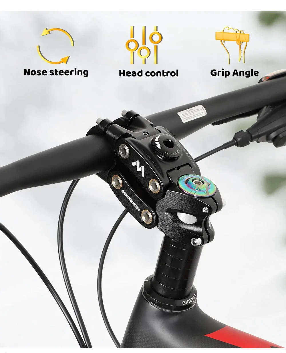 MEROCA MTB Mountain/Road Bike Suspension Stem 90/50MM Off-Road Touring Cycling Gravne Shock Absorbing Riser Four Links Stem Gym