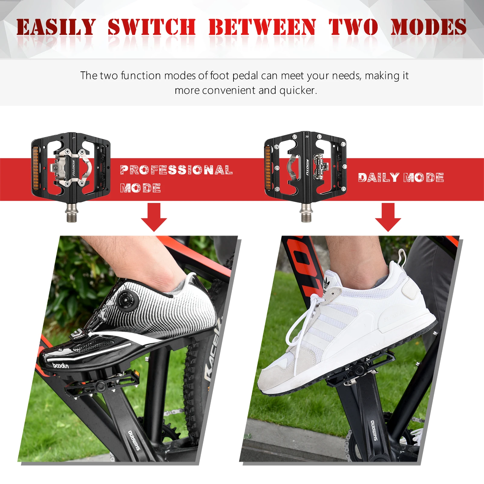 Mountain Bike Clipless Pedals All-Aluminum MTB Clip-On Pedals Luminous Reflectors Lockable Pedals Suitable SHIMANO SPD System