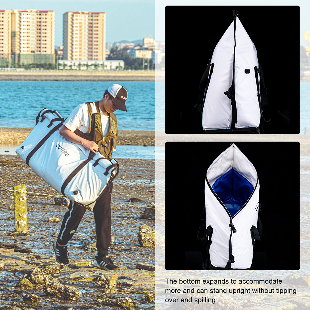 Goture Insulated Fishing Cooler Bag Expended Bottom Waterproof Marine Freezer Bag Portable Fish Transport Bag for Boat Fishing