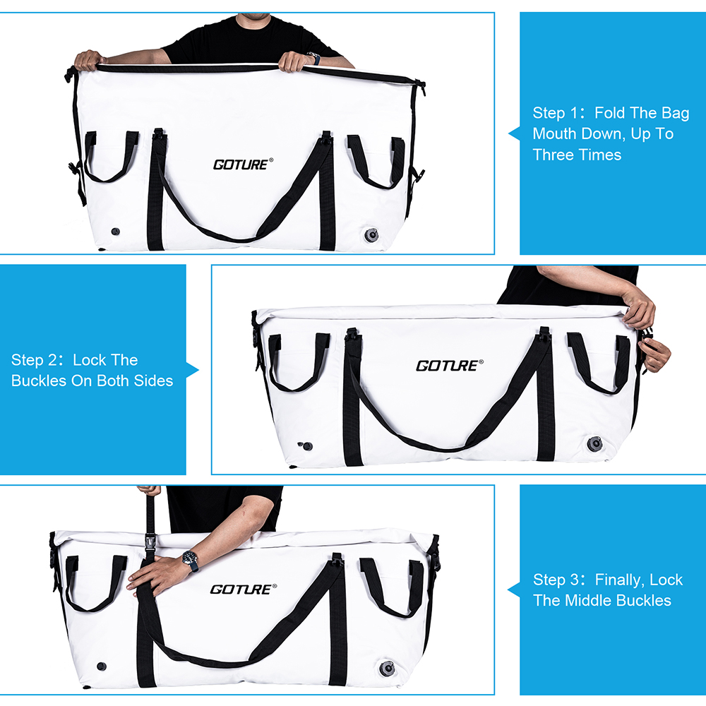 Goture Insulated Fishing Cooler Bag Expended Bottom Waterproof Marine Freezer Bag Portable Fish Transport Bag for Boat Fishing