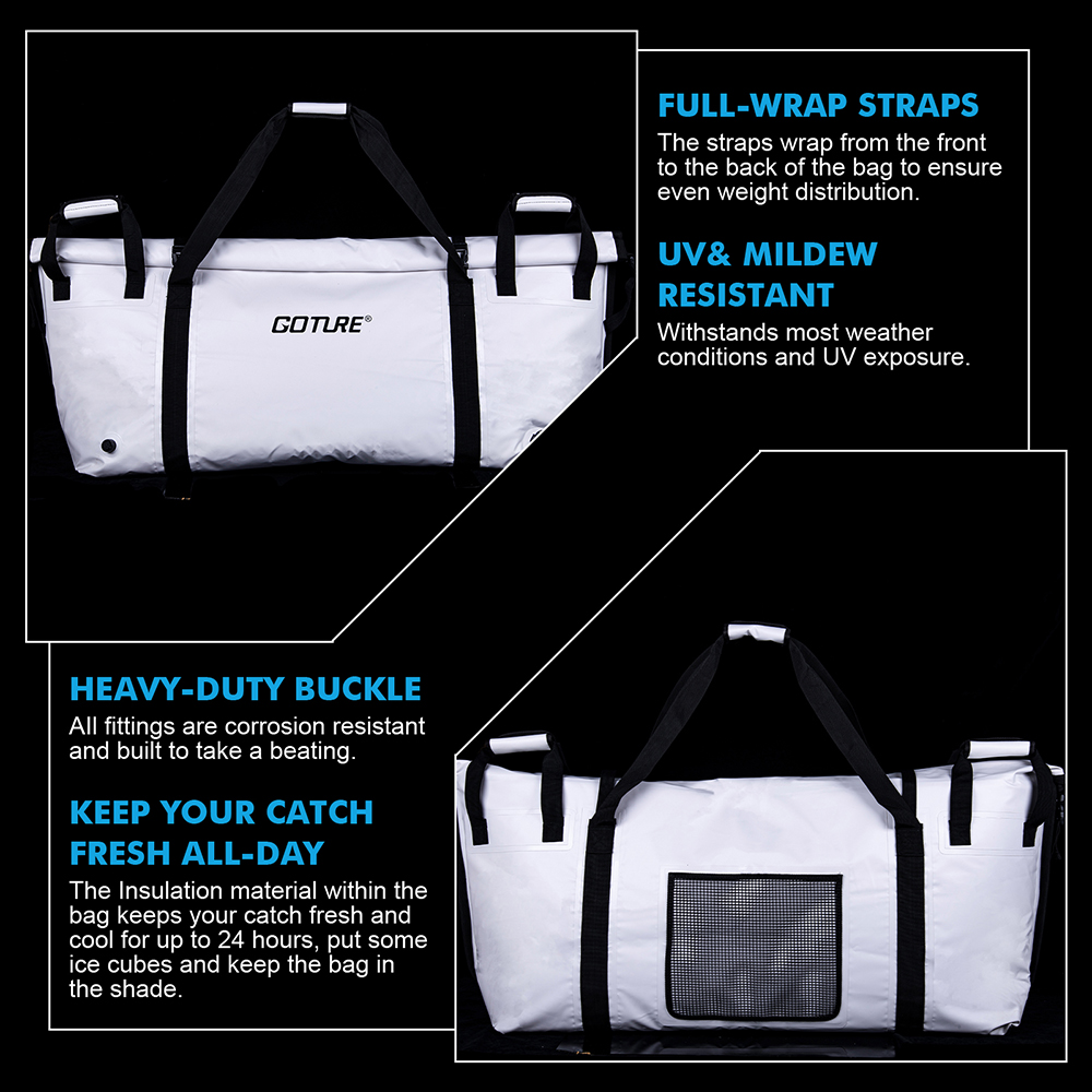 Goture Insulated Fishing Cooler Bag Expended Bottom Waterproof Marine Freezer Bag Portable Fish Transport Bag for Boat Fishing