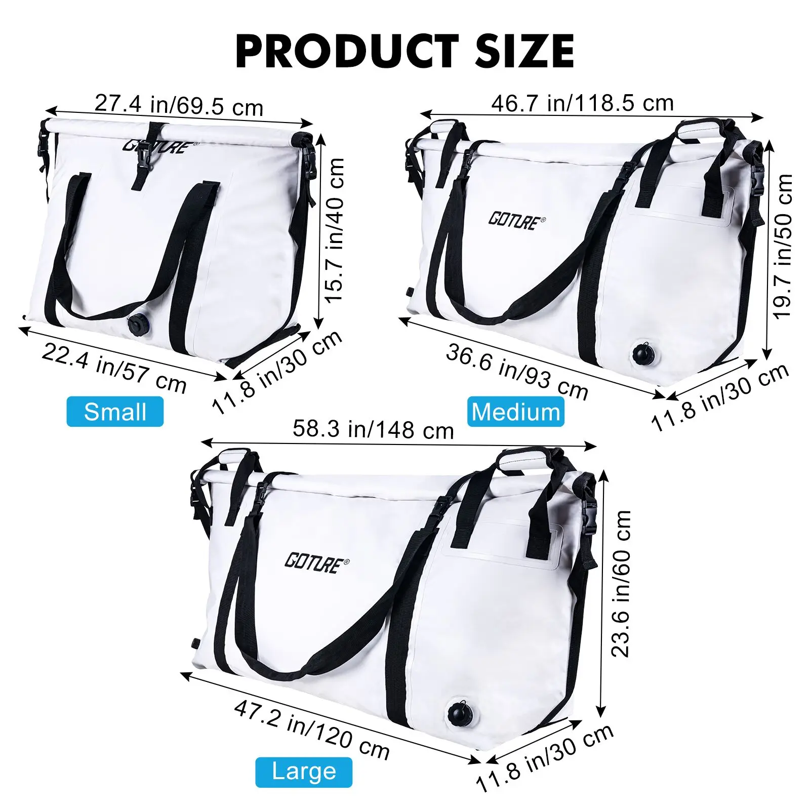 Goture Insulated Fishing Cooler Bag Expended Bottom Waterproof Marine Freezer Bag Portable Fish Transport Bag for Boat Fishing