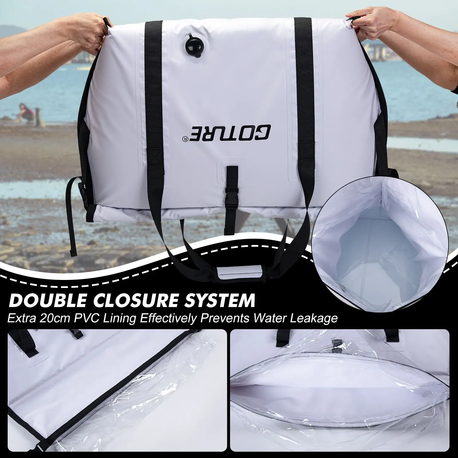 Goture Insulated Fishing Cooler Bag Expended Bottom Waterproof Marine Freezer Bag Portable Fish Transport Bag for Boat Fishing