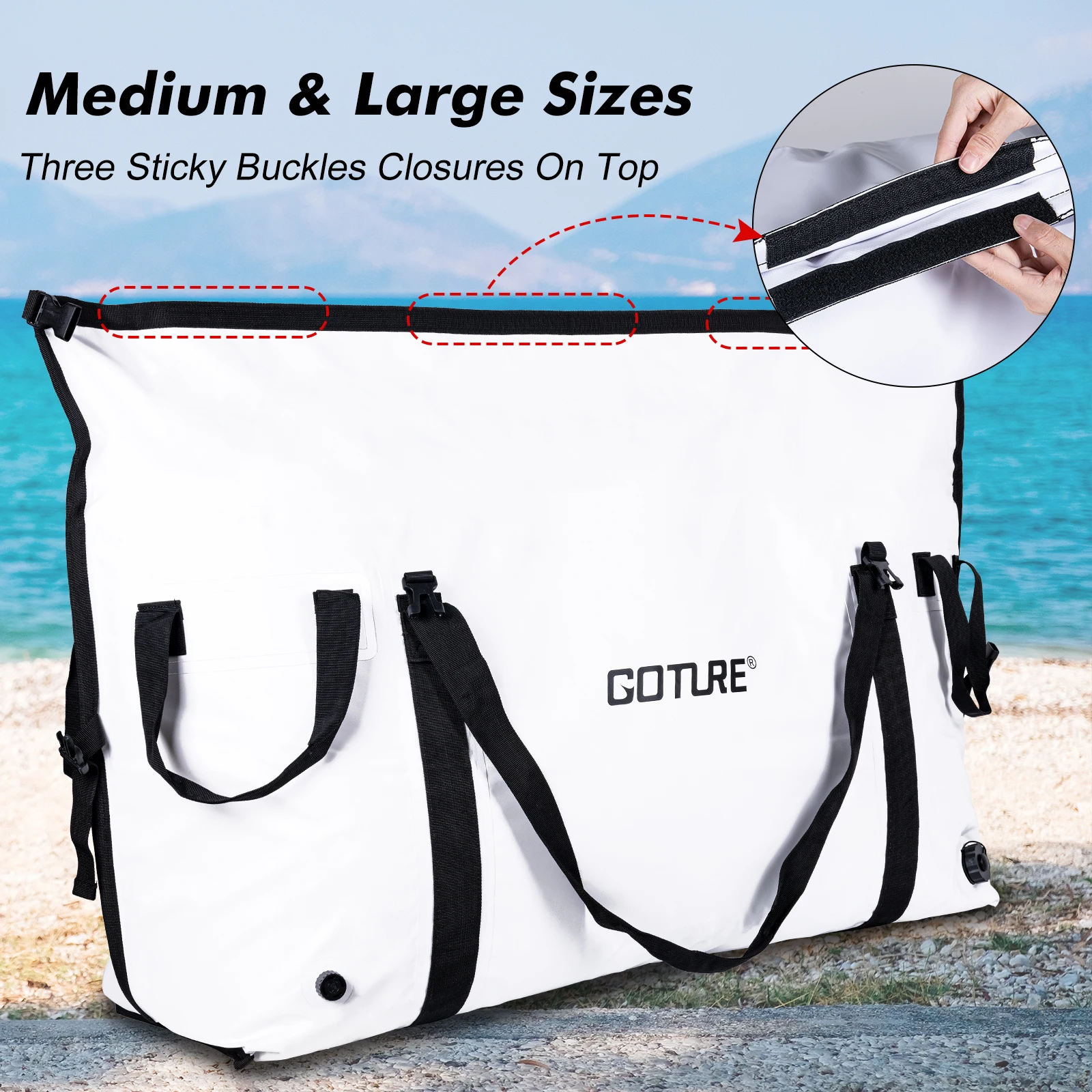 Goture Insulated Fishing Cooler Bag Expended Bottom Waterproof Marine Freezer Bag Portable Fish Transport Bag for Boat Fishing