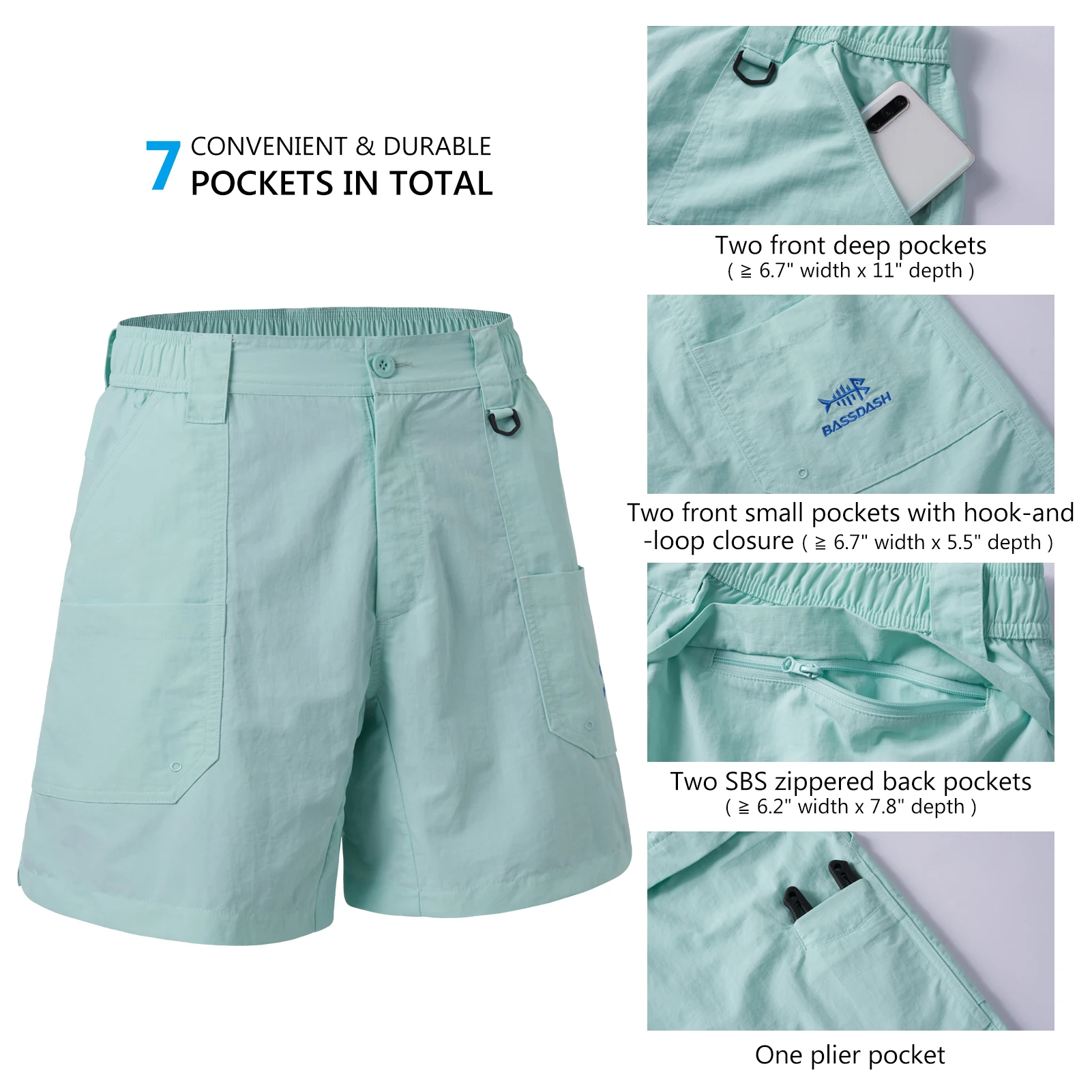 Bassdash Men's 6" Fishing Shorts UPF 50+ Water Resistant Quick Dry Hiking Cargo Shorts with Multi Pocket FS25M