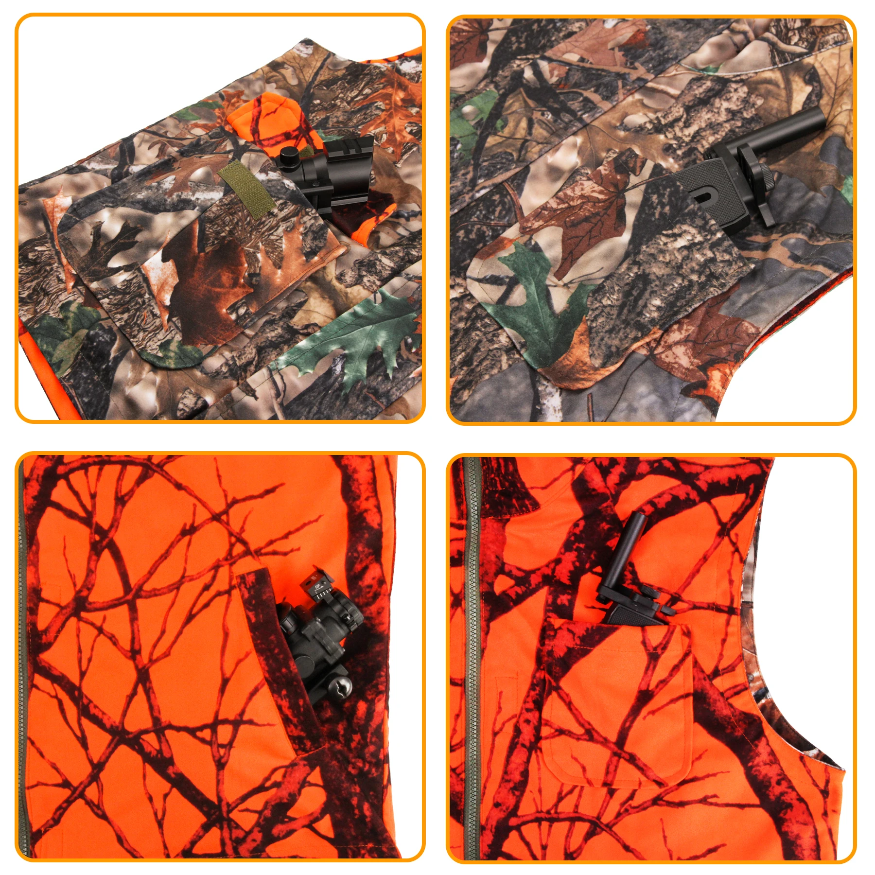 GUGULUZA Orange Camo Hunting Vest Fleece Game Waistcoat Two Side Vest Sleeveless Safety Vest Outdoor Hiking Fishing Hunting