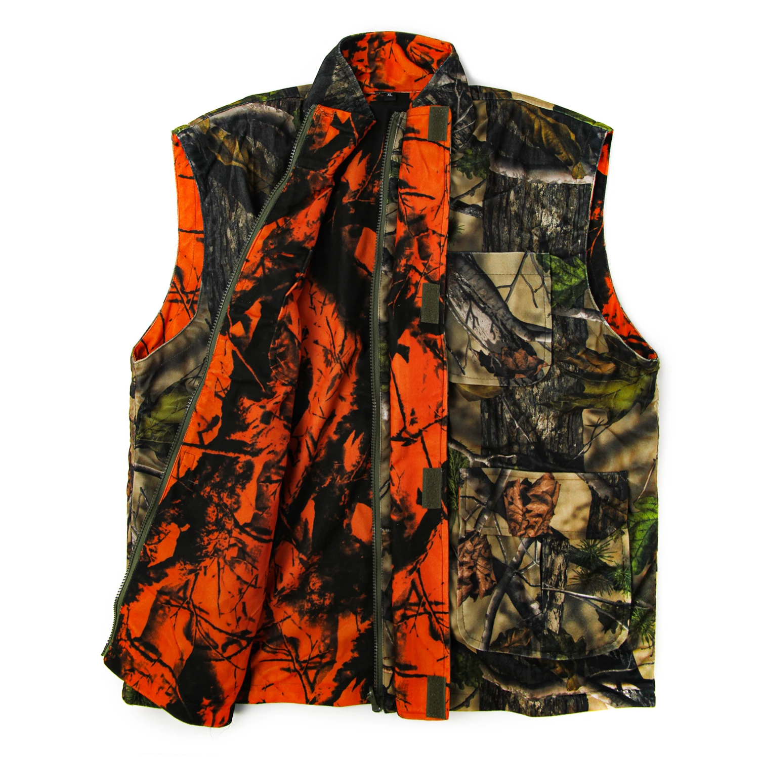 GUGULUZA Orange Camo Hunting Vest Fleece Game Waistcoat Two Side Vest Sleeveless Safety Vest Outdoor Hiking Fishing Hunting