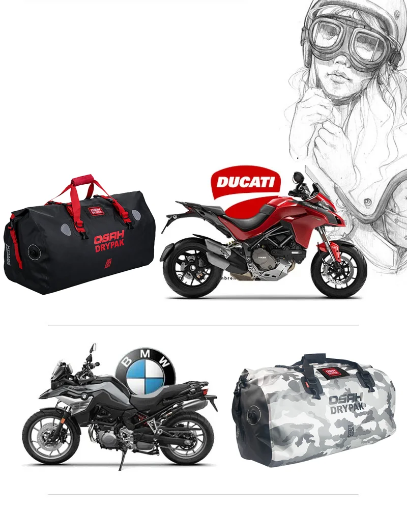 Waterproof Motorcycle Rear Tail Bag Travel Dry Bag OSAH DRYPAK Moto 40/60Liter Motorbike Luggage Backpack Motorcycle Seat Bag