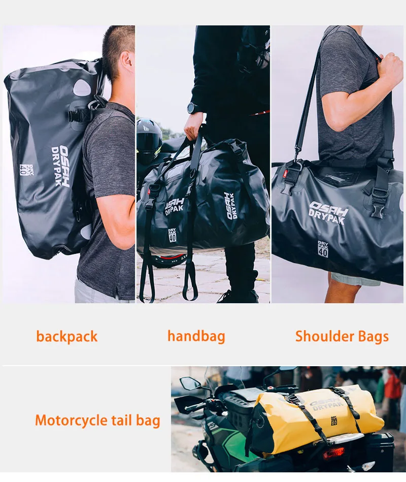 Waterproof Motorcycle Rear Tail Bag Travel Dry Bag OSAH DRYPAK Moto 40/60Liter Motorbike Luggage Backpack Motorcycle Seat Bag