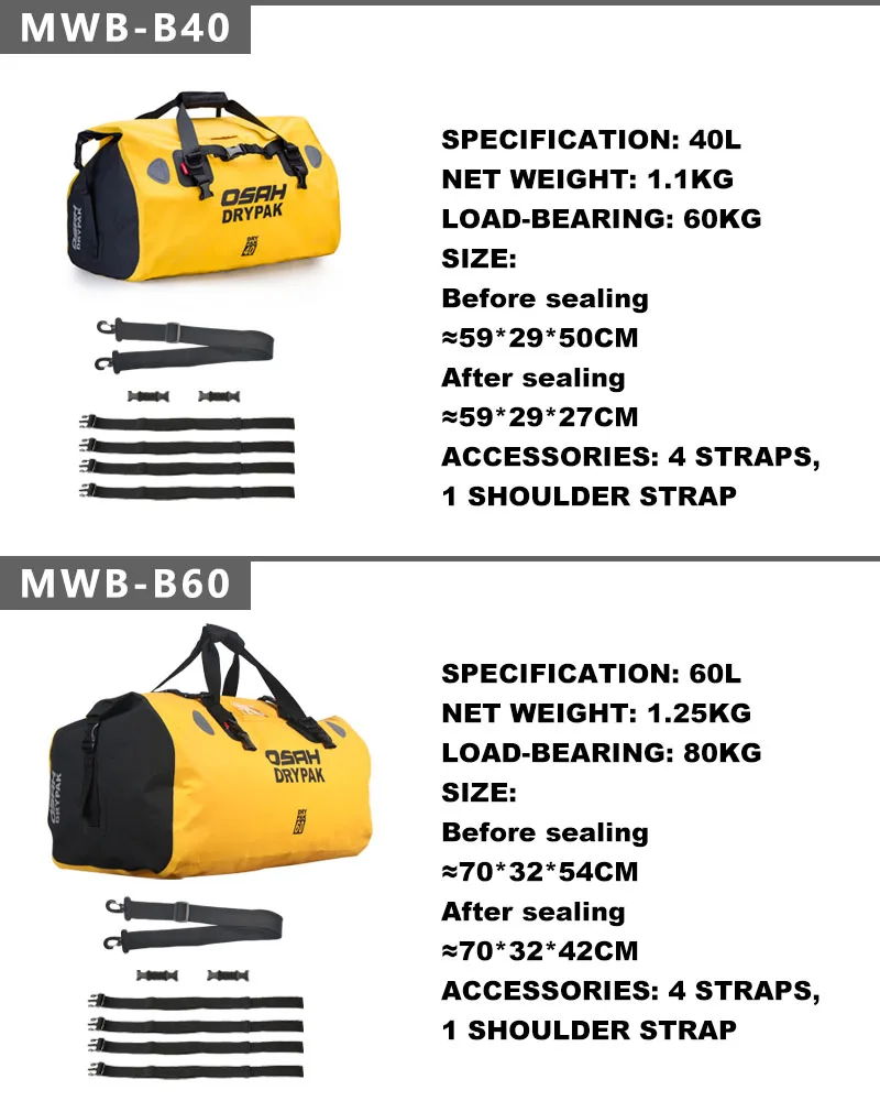 Waterproof Motorcycle Rear Tail Bag Travel Dry Bag OSAH DRYPAK Moto 40/60Liter Motorbike Luggage Backpack Motorcycle Seat Bag