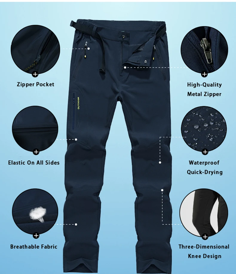 LNGXO Waterproof Hiking Pants Men Quick Dry Trekking Camping Climbing Running Outdoor Rain Pants Stretch Breathable Trousers Men