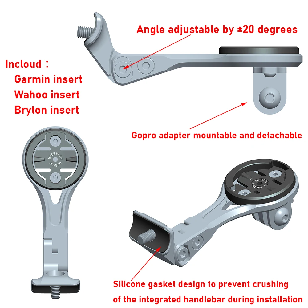 2023 Trek New Madone Integrated Handlebar Garmin Wahoo Bryton Stages Gopro Camera Headlight Combo Mount Holder Bracket Support