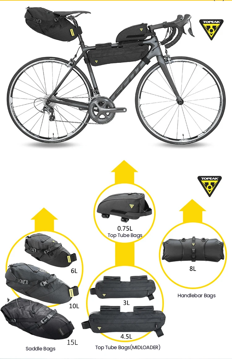 TOPEAK Bicycle Waterproof Bag MTB Bike Top Tube/Handlebar/Saddle Rear Bag Cycling Head /Top / Beam /Tail Pack Adventure Series