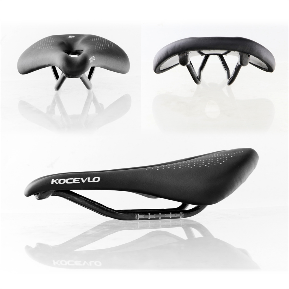Kocevlo-Carbon Fiber Road Bicycle Seat Cushion, Mountain Bike Seat Bag, Ultra-light, Comfortable, Waterproof, Leather Surface