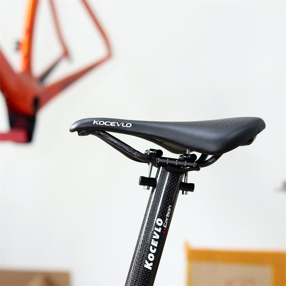 Kocevlo-Carbon Fiber Road Bicycle Seat Cushion, Mountain Bike Seat Bag, Ultra-light, Comfortable, Waterproof, Leather Surface