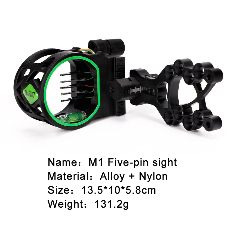 5 Pins Bow Sight Aluminum Alloy Right Hand Adjustable Compound Recurve Bow Sight for Bow and Arrow Archery Accessories