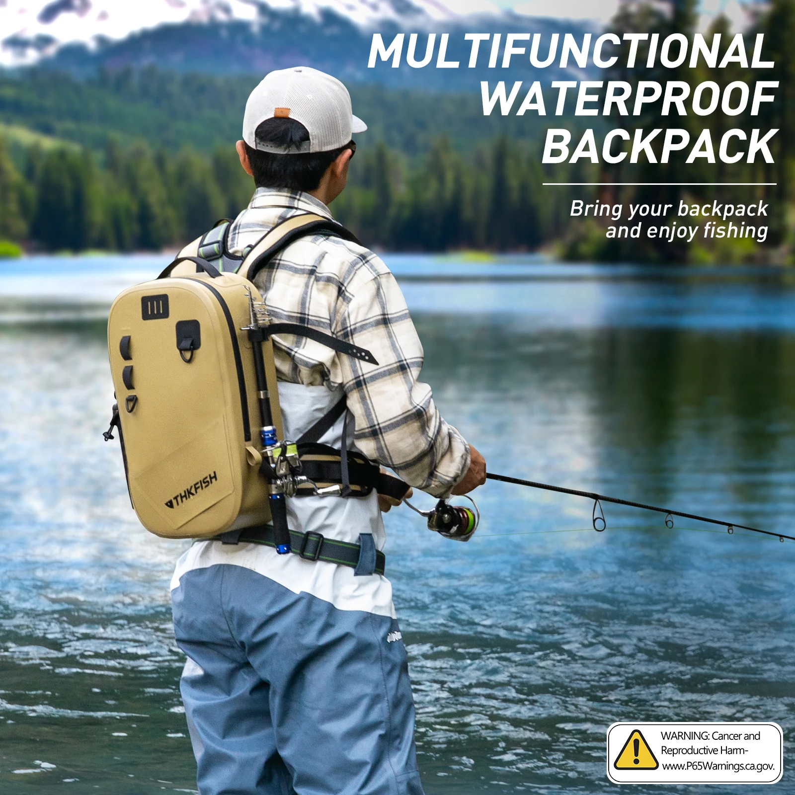 THKFISH Fishing Backpack IPX8 Waterproof Fly Fishing Backpacks Big Capacity Fishing Tackle Storage Packs Outdoor Sport Backpack