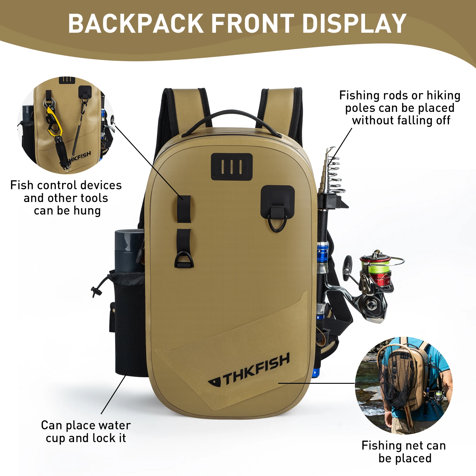 THKFISH Fishing Backpack IPX8 Waterproof Fly Fishing Backpacks Big Capacity Fishing Tackle Storage Packs Outdoor Sport Backpack