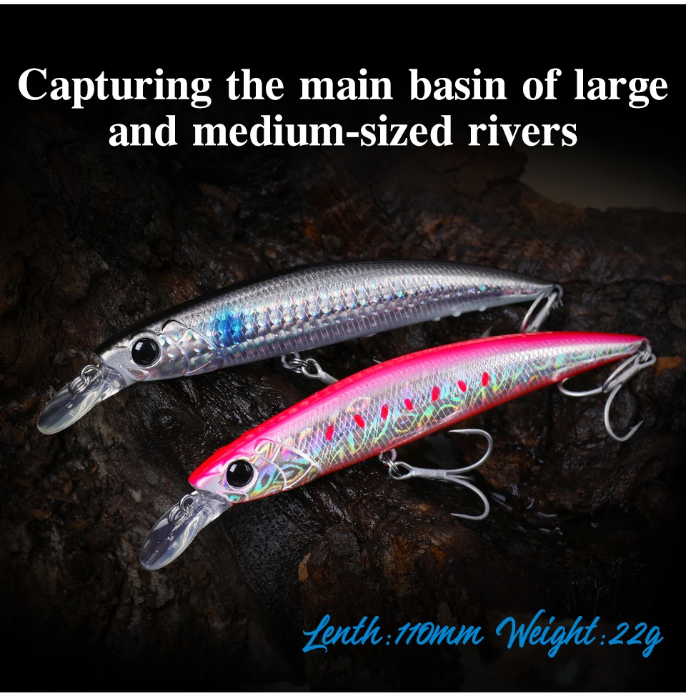 TSURINOYA 4pcs NEW COLOR Sinking Minnow 110S DW77 110mm 22g Long Casting Fishing Lure Large Trout Seabass Sea Fishing Hard Bait