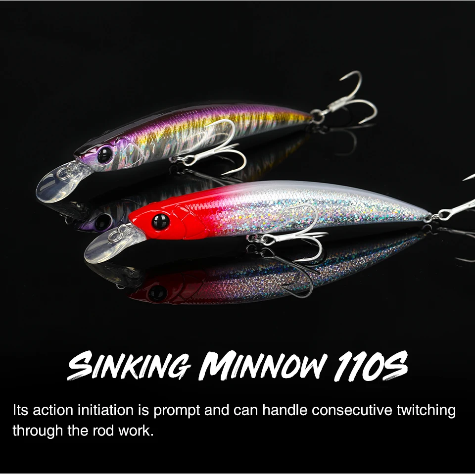 TSURINOYA 4pcs NEW COLOR Sinking Minnow 110S DW77 110mm 22g Long Casting Fishing Lure Large Trout Seabass Sea Fishing Hard Bait