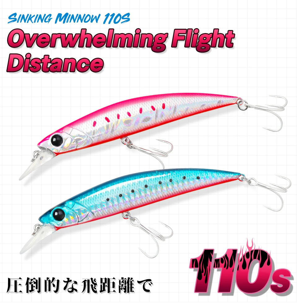 TSURINOYA 4pcs NEW COLOR Sinking Minnow 110S DW77 110mm 22g Long Casting Fishing Lure Large Trout Seabass Sea Fishing Hard Bait