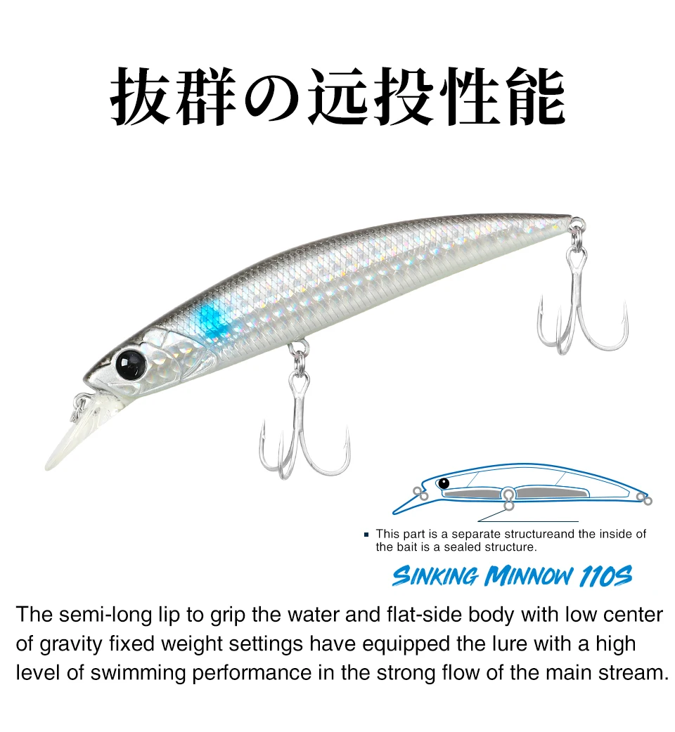 TSURINOYA 4pcs NEW COLOR Sinking Minnow 110S DW77 110mm 22g Long Casting Fishing Lure Large Trout Seabass Sea Fishing Hard Bait