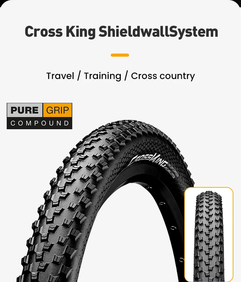 Continental MTB Tires Cross King 27.5/29 Inch Tubeless Ready PureGrip Cross-Country ShieldWall System Anti Puncture Bicycle Tire